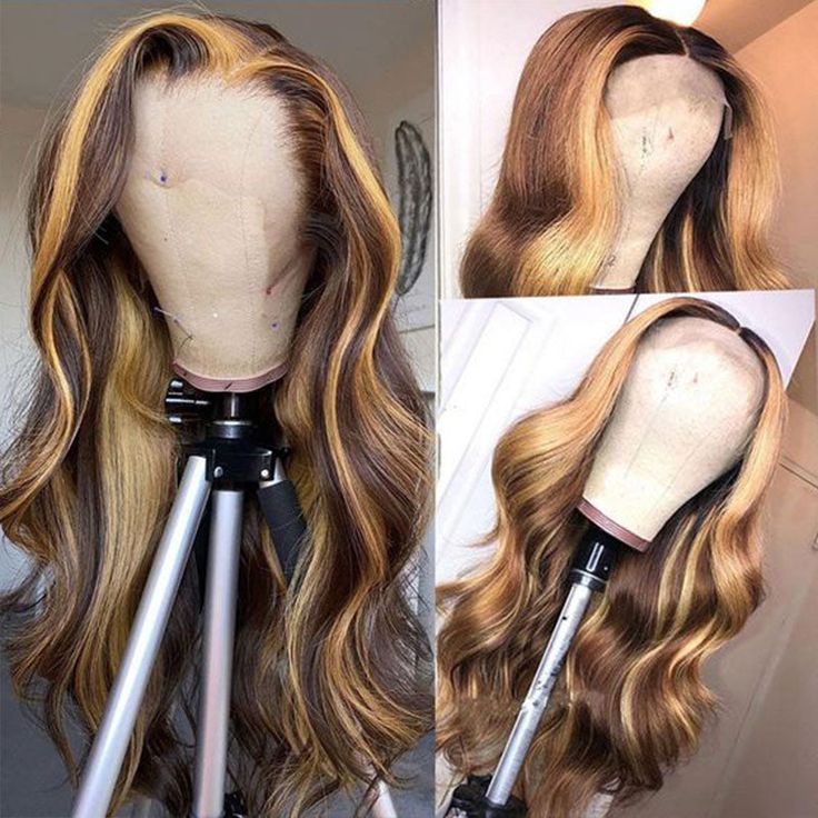 13x4 13x6 HD Lace Wig Straight /Body Wave Glueless Piano Highlight Wigs P4/27 Human Hair Wigs Bye Bye Knots