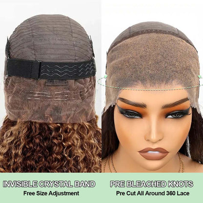 [Invisible Strap Adjustable] Ombre Copper Brown Colored Wig Invisi-Strap Snug Fit 360 Glueless HD Lace Frontal Wig Bleached Knots Pre Plucked Free Part Wig