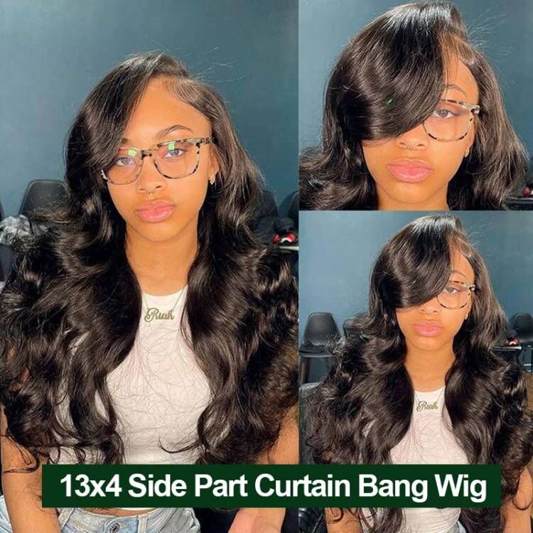 Body Wave HD Lace Frontal and Closure Wigs With Curtain Bangs For Sale Left/Right Side Part Can Be Choose