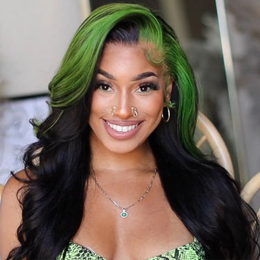 Green Skunk Stripe 13x6 Lace Frontal Wig