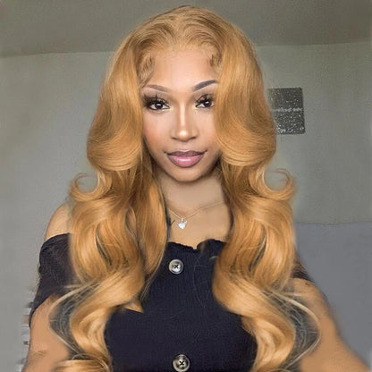 Blonde Ombre 13x6 Lace Frontal Body Wave Pre-plucked Glueless Curtain Bangs Wigs