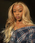 Honey Blonde Color Straight Wigs with Curtain Bangs