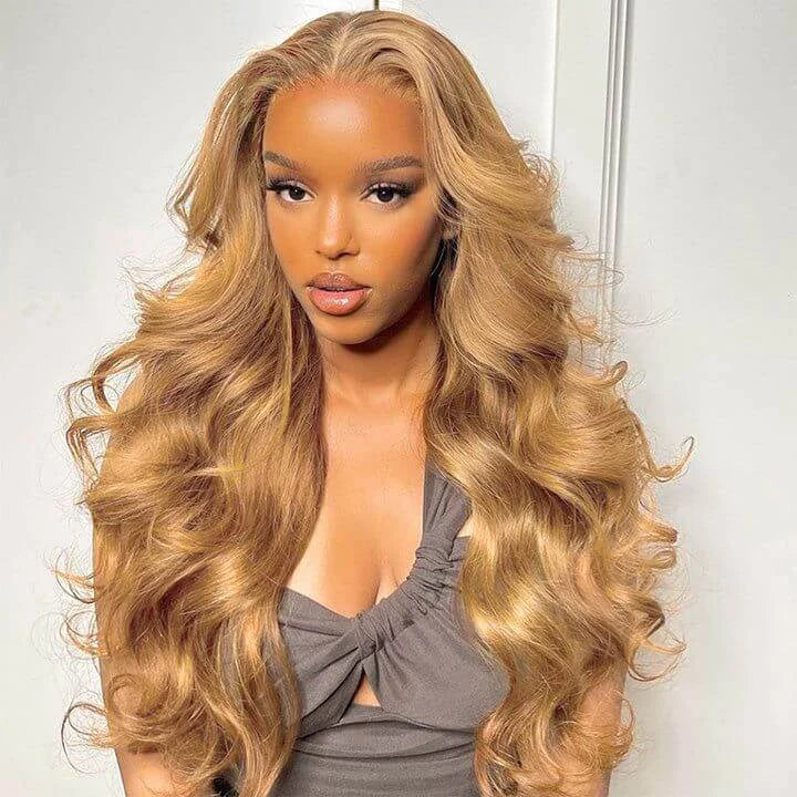 Blonde Ombre 13x6 Lace Frontal Body Wave Pre-plucked Glueless Curtain Bangs Wigs