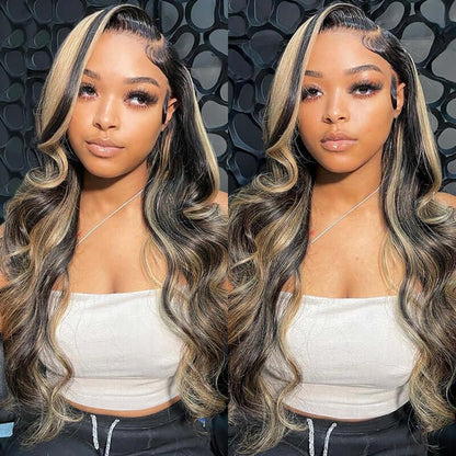 Honey Blonde Ombre HD Lace Wigs with Curtain Bangs