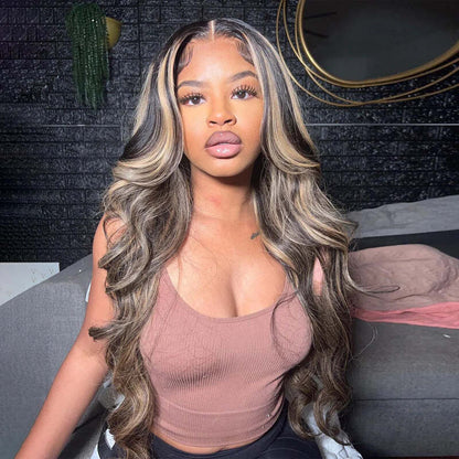 Honey Blonde Ombre HD Lace Wigs with Curtain Bangs