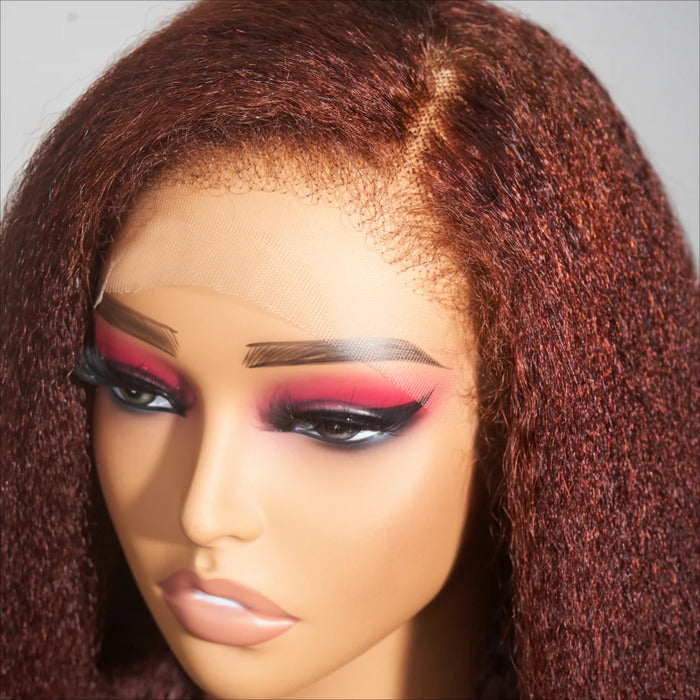 Kinky Straight Reddish Brown Closure Wigs