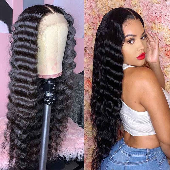 Loose Deep Wave 4x4 HD Lace Wigs Human Hair Pre Plucked Lace Closure Wigs Bleached Knots