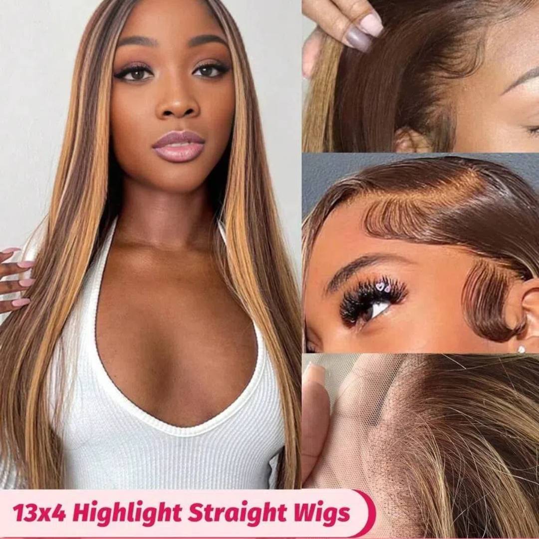 Pre-plucked Ombre Hair with Highlights 13x4/13x6 HD Lace Wigs Human Hair Silky Straight/Body Wave Real Hair Wigs 