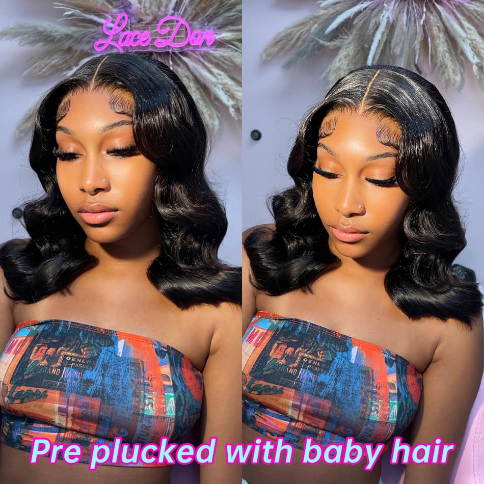 Loose Wave Short Bob Wig Glueless HD Lace Closure Wigs With Baby Hair