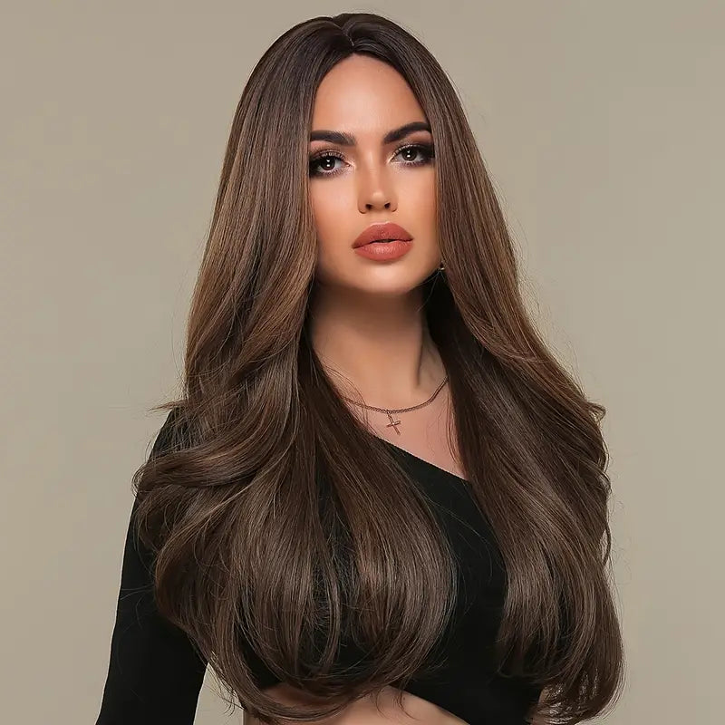 Dark Brown HD Lace Wigs Straight Wigs with Curtain Bangs