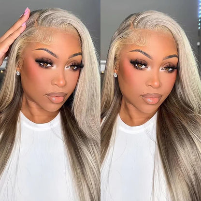 YMY Hair New In Ash Blonde P18/613 Human Hair Wig Straight/Body Wave Glueless 13x4/13x6  Lace Frontal Wig