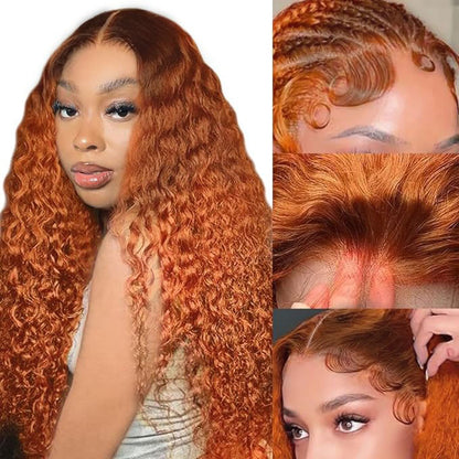 Pre-plucked Ginger Wig Jerry Curly and Water Wave 3D Dome Cap Wigs 13x4/5x8 HD Lace Wigs with Baby Hair Bleached Knots