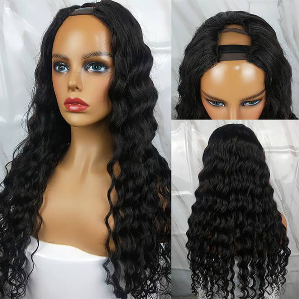 YMY Hair Natural Black Glueless Loose Wave No Lace New U Part Wig