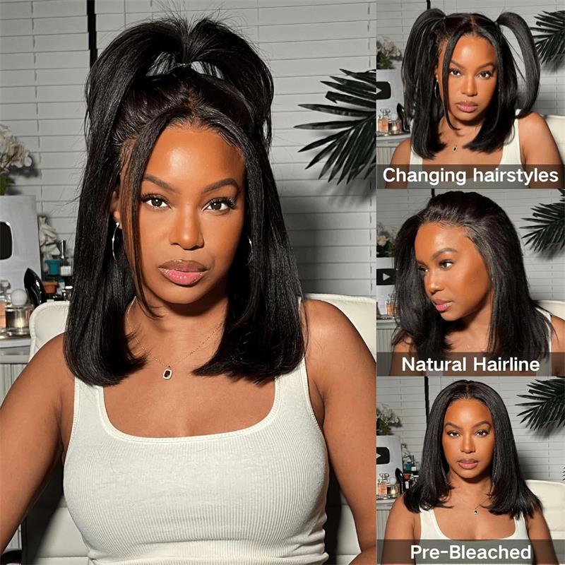 Pre Everything Yaki Straight Pre Bleached Glueless Wig Natural Looking HD Lace Front Wigs