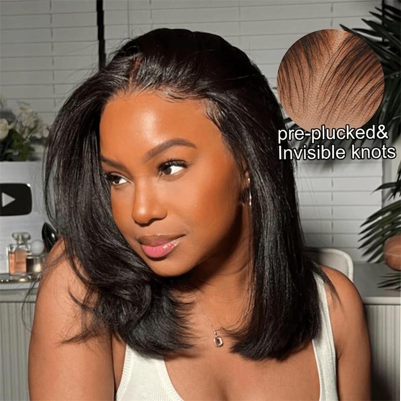 Pre Everything Yaki Straight Pre Bleached Glueless Wig Natural Looking HD Lace Front Wigs