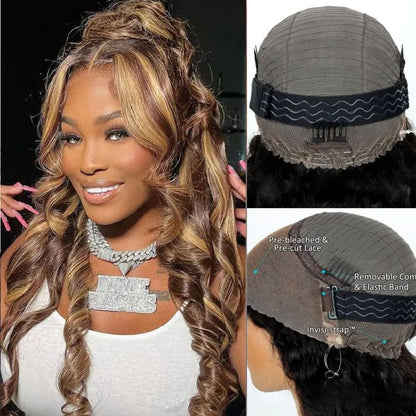 [Invisible Strap Adjustable]P4/27 Highlight Wigs Glueless 360 Wig With Invisi-Strap Snug Fit Bleached Knots HD Lace Wigs