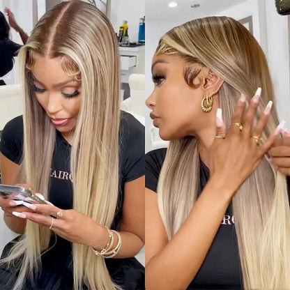 YMY Hair New In Ash Blonde P18/613 Human Hair Wig Straight/Body Wave Glueless 13x4/13x6  Lace Frontal Wig