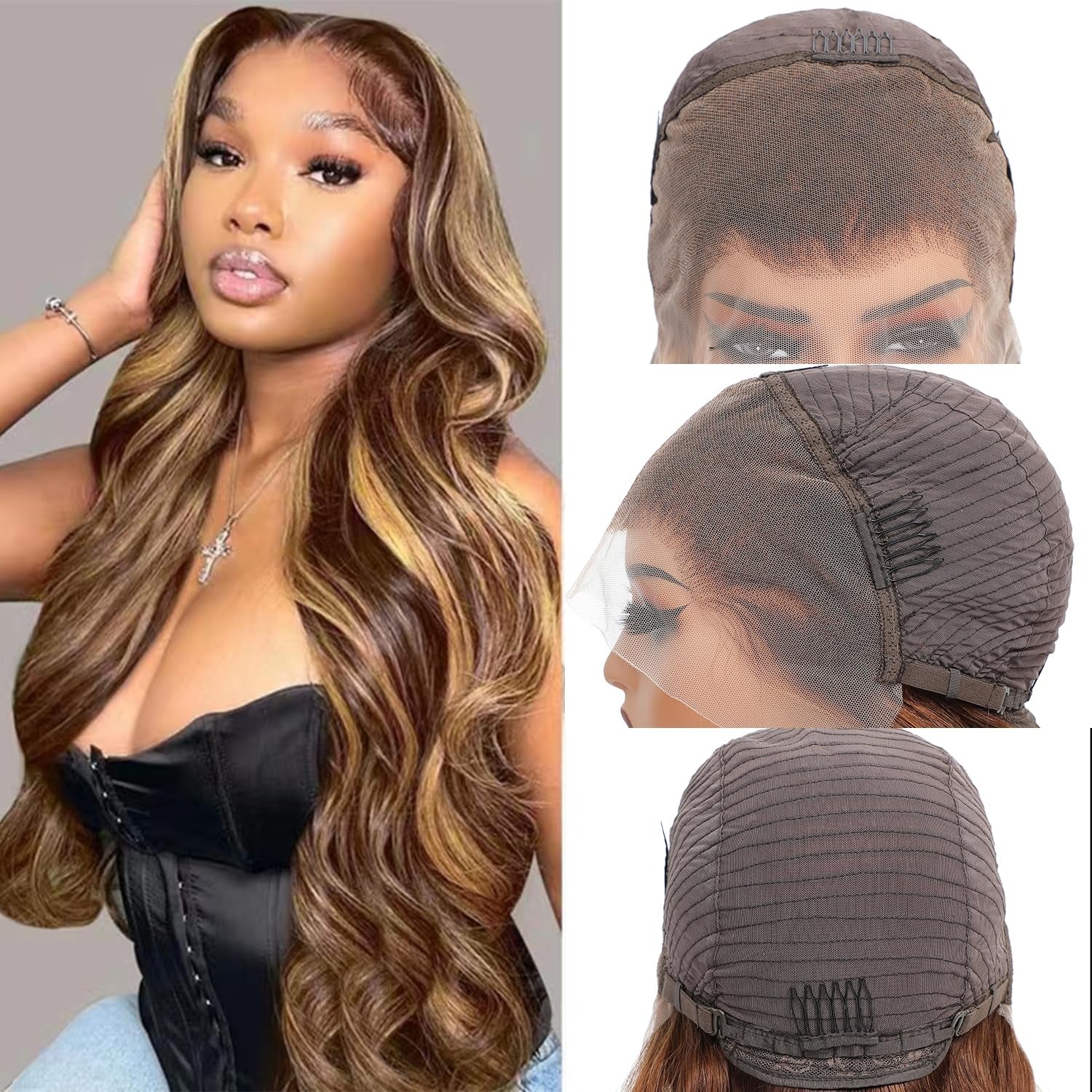 Honey Blonde Highlight Body Wave Wig 13×6 Lace Frontal Wig Pre-cut Hd Lace Bleachde Knots P4/27 Colored Human Hair Wig