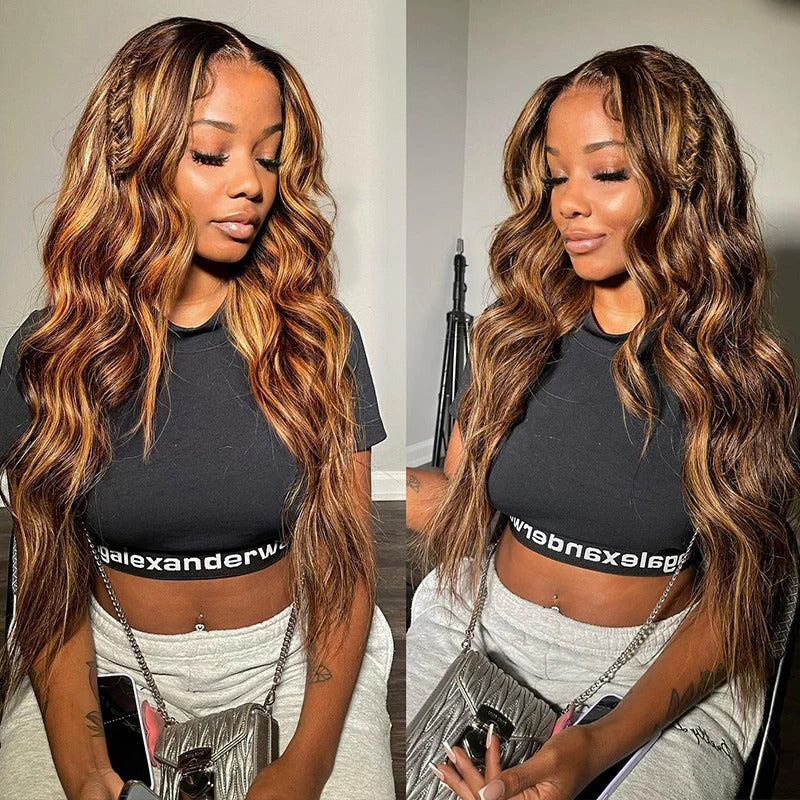 13x4 13x6 HD Lace Wig Straight /Body Wave Glueless Piano Highlight Wigs P4/27 Human Hair Wigs Bye Bye Knots