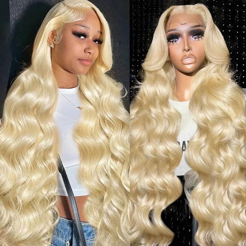 13x4 HD Lace Frontal Wigs 613 Blonde Body Wave Human Hair Wigs Pre Plucked Can Be Dyed