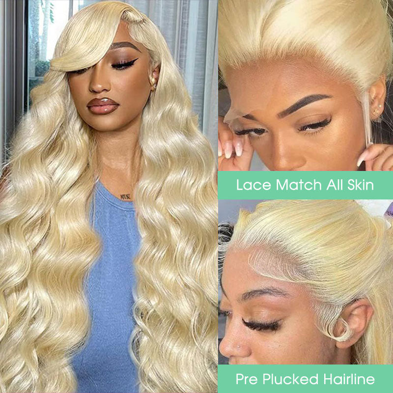 13x4 HD Lace Frontal Wigs 613 Blonde Body Wave Human Hair Wigs Pre Plucked Can Be Dyed