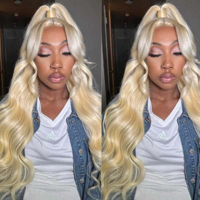 13x4 HD Lace Frontal Wigs 613 Blonde Body Wave Human Hair Wigs Pre Plucked Can Be Dyed