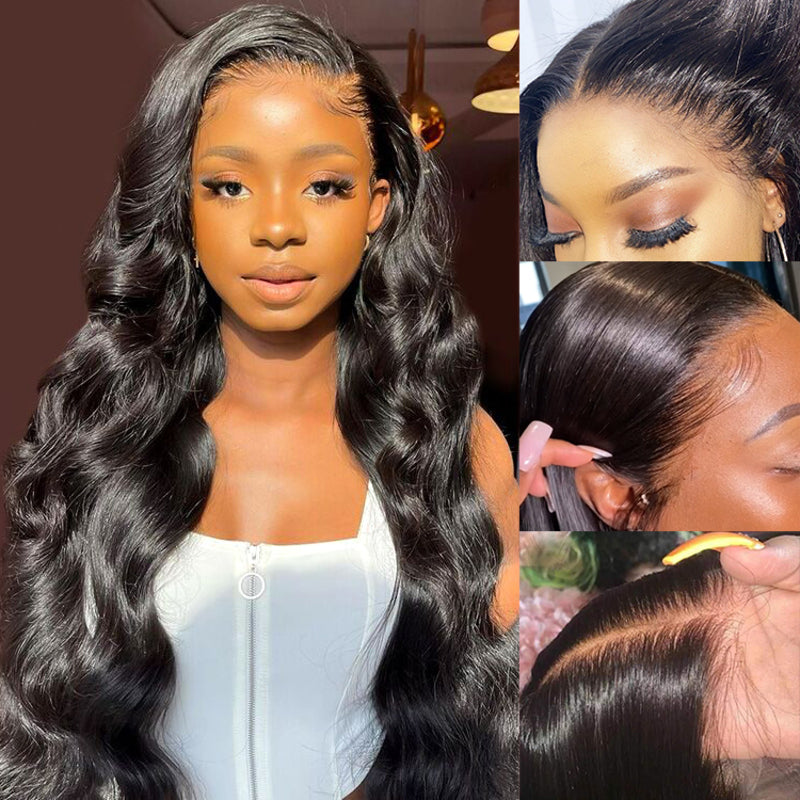 13x6 Invisible HD Lace Front Wig Body Wave Pre Bleached Knots Plucked Hairline