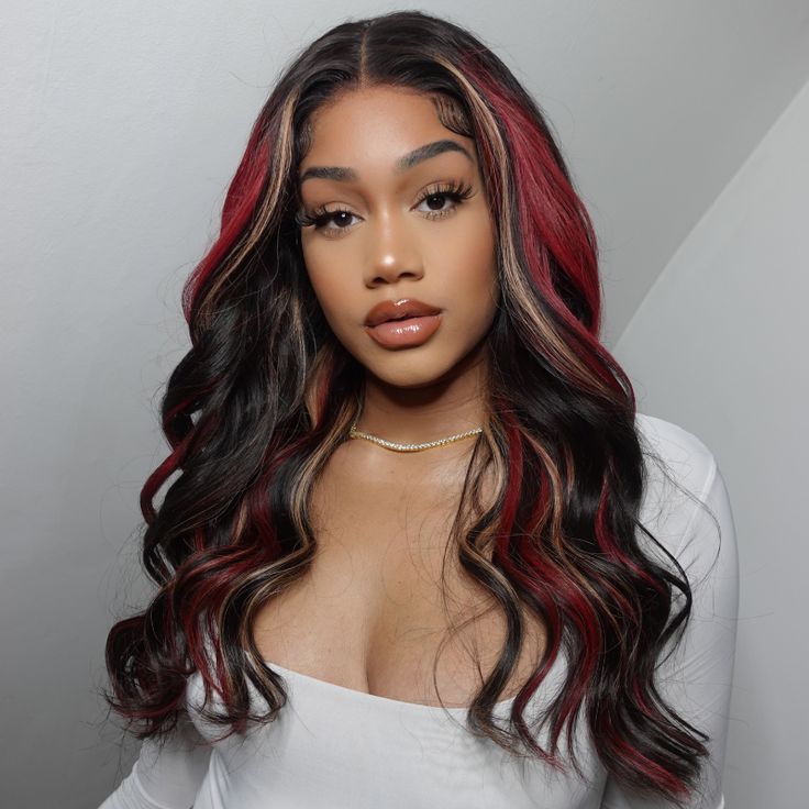 Loose Wave Mixing Colors Highlight Wigs Deep Wave 5x8/13x4 HD Lace Wigs Black With Blonde Red Streaks Natural Hair Wig