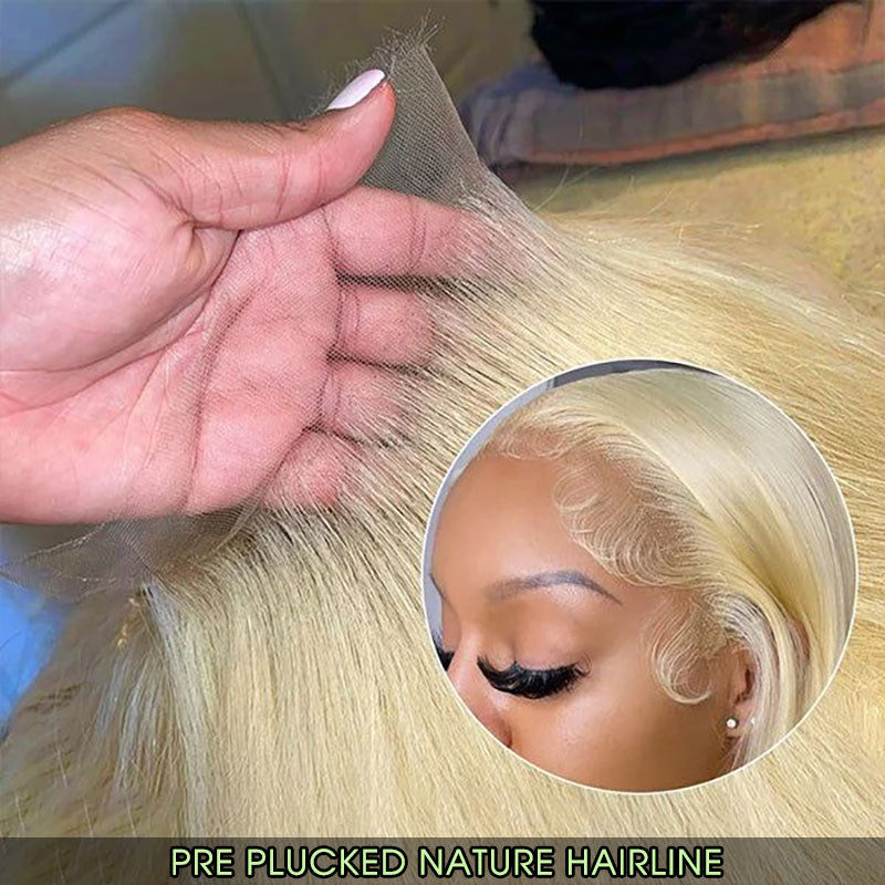 13x4 HD Lace Frontal Wigs 613 Blonde Body Wave Human Hair Wigs Pre Plucked Can Be Dyed