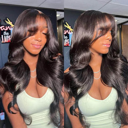 189=2 Wigs | 20 Inches Curtain Bang 5X5 Lace Body Wave Wig +20inch 99J Curtain Bangs Body Wave 5x5 Wig Pre Cut HD Lace Wig