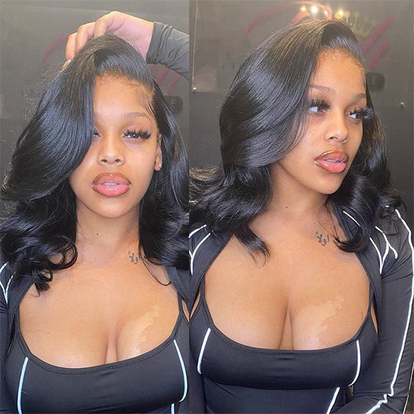 Layered Cut Body Wave 13x4 HD Lace Wigs Short Bob Lace Front Wigs Pre Plucked Natural Color