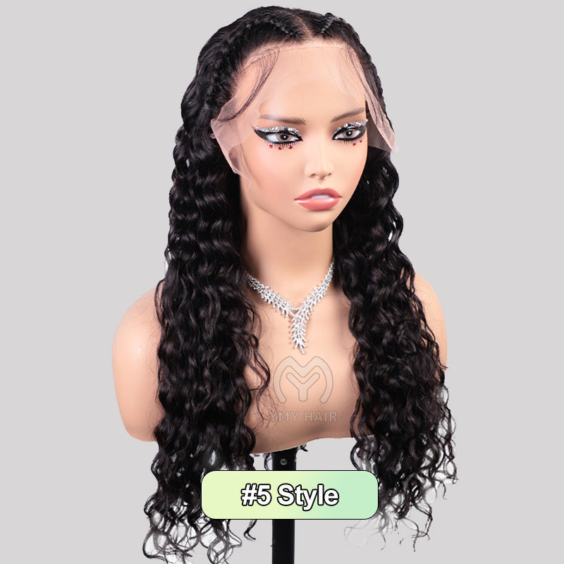 Pre Braided Wig 13X4/13X6 Deep Wave Lace Front Human Hair Ready To Go Glueless Bleached Knots HD Lace Wigs