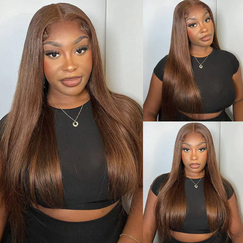 hd lace closure wig chololate brown straight hair