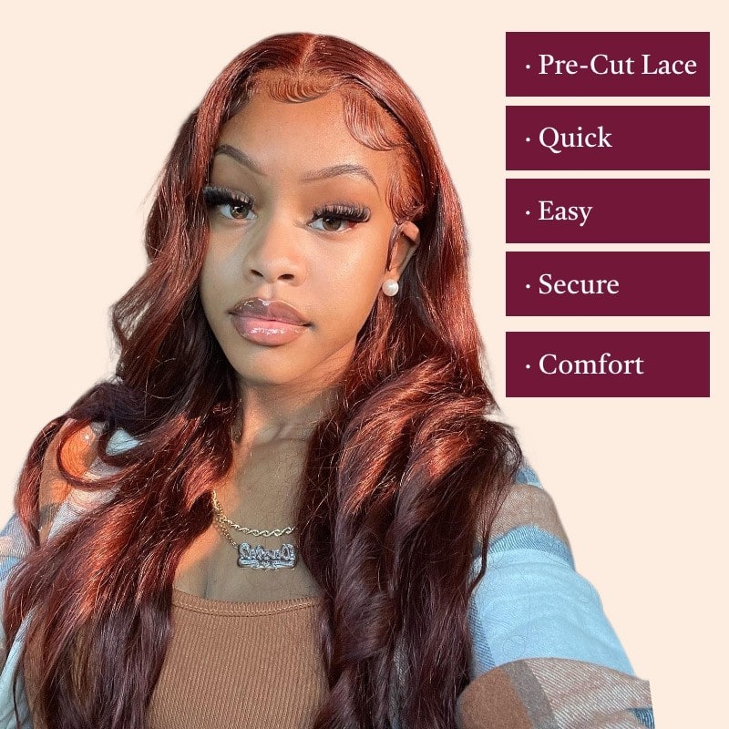 auburn color body wave lace closure wig