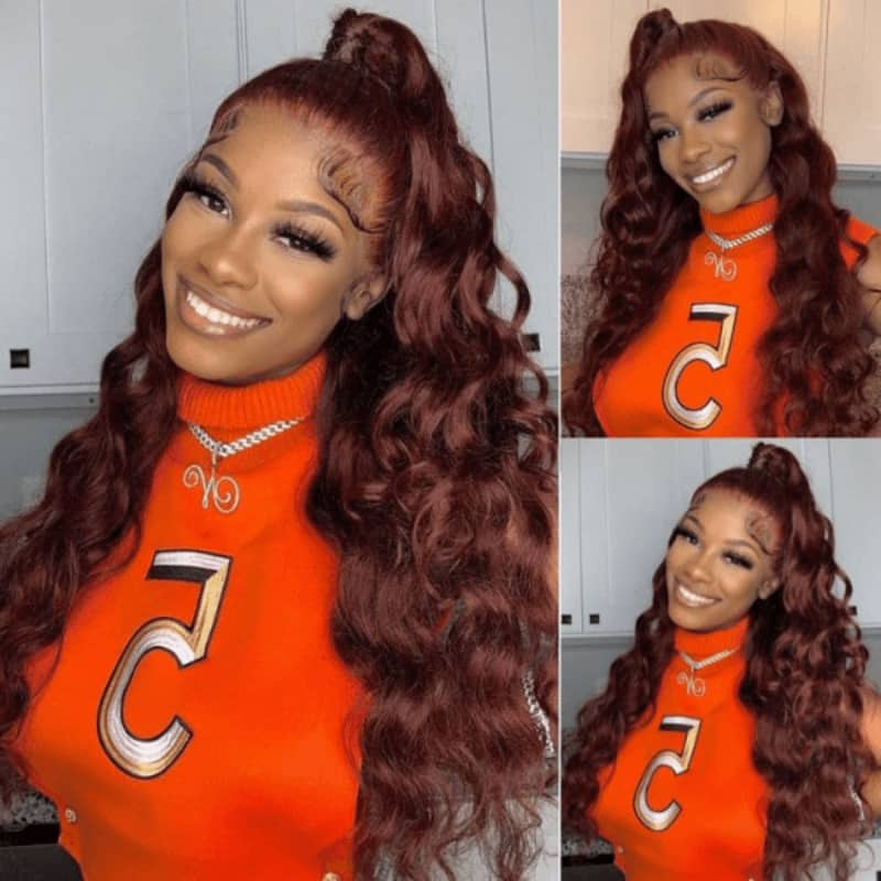 auburn color body wave lace closure wigs