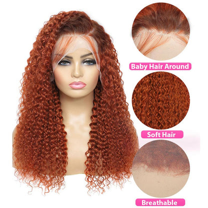 Pre-plucked Ginger Wig Jerry Curly and Water Wave 3D Dome Cap Wigs 13x4/5x8 HD Lace Wigs with Baby Hair Bleached Knots