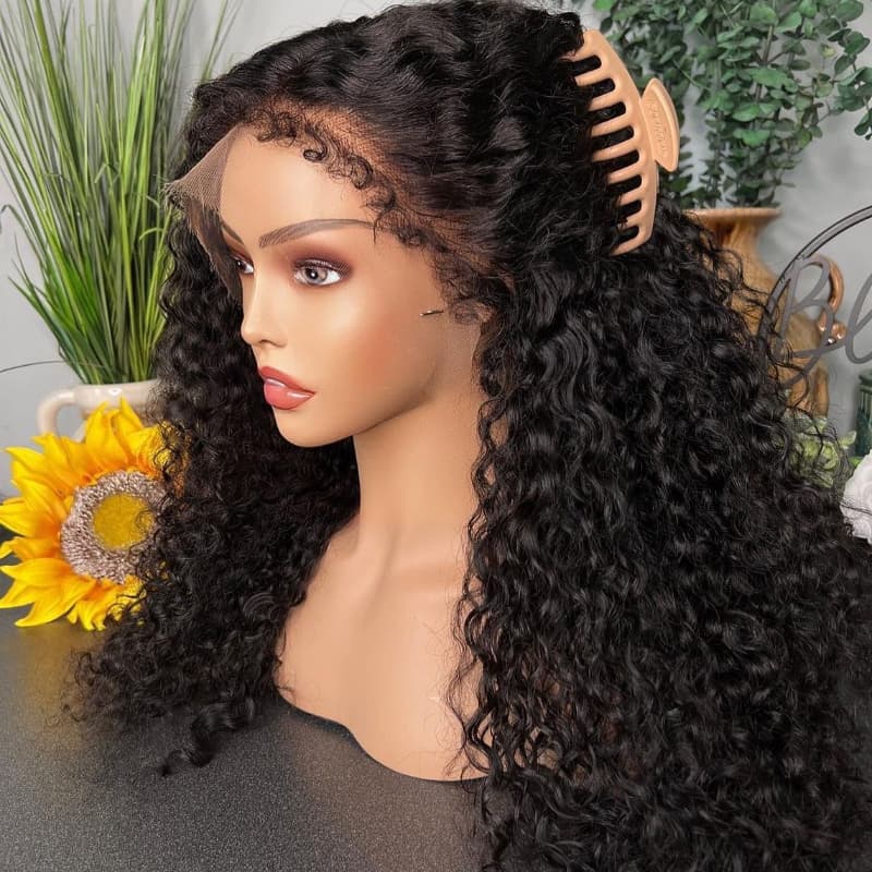 4C Edges Curly Invisi Strap Snug Fit 360 Transparent Lace Frontal Bleached Knots Pre Cut Lace Wig