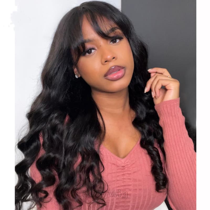 Loose Wave HD Lace Closure Wigs and Frontal Wigs with Curtain Bangs Wigs High Density