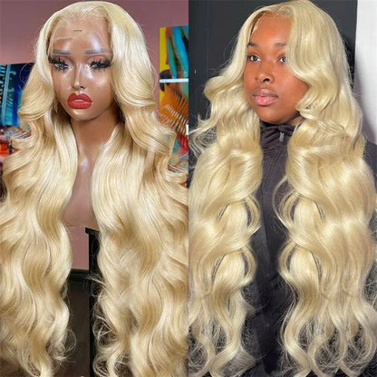 613 Blonde Body Wave Lace Front Wigs with Curtain Bangs High Density Real Hair Wigs