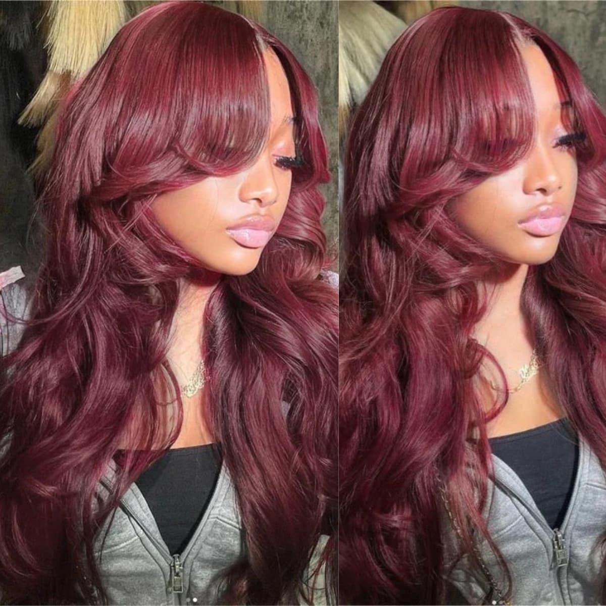 Body Wave 99J Burgundy Curtain Bangs Wigs 13x4/13x6 HD Lace Glueless Wigs