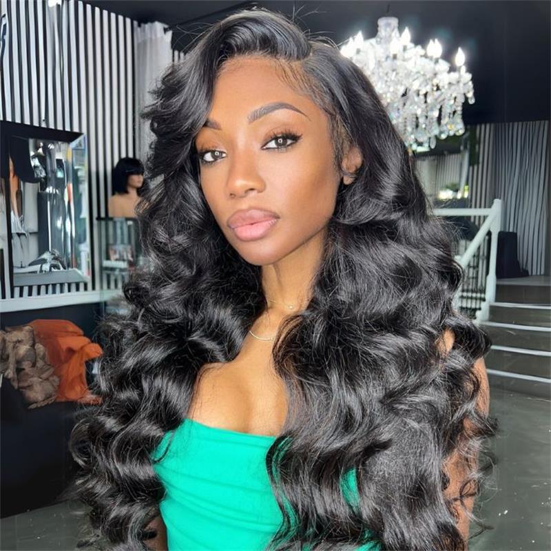 Curtain Bangs Full 220% Density Loose Body Wave Human Hair Wigs  With Layers Cut