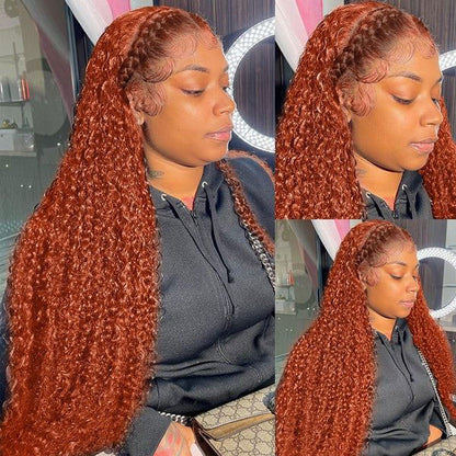 Pre-plucked Ginger Wig Jerry Curly and Water Wave 3D Dome Cap Wigs 13x4/5x8 HD Lace Wigs with Baby Hair Bleached Knots