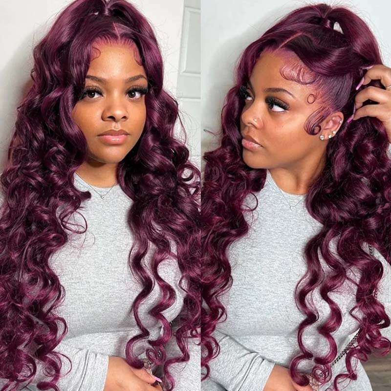 YMY Hair 13x4 HD Lace Frontal Black Cherry  99J  Body Wave Lace Front Human Hair Wigs 250% Density