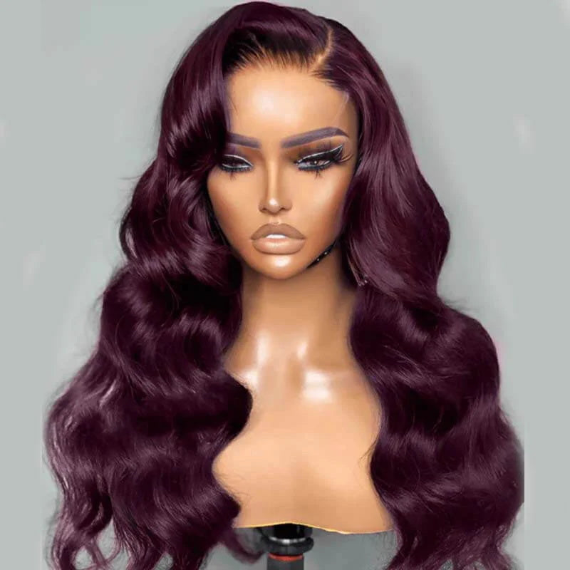 YMY Hair 13x4 HD Lace Frontal Black Cherry  99J  Body Wave Lace Front Human Hair Wigs 250% Density