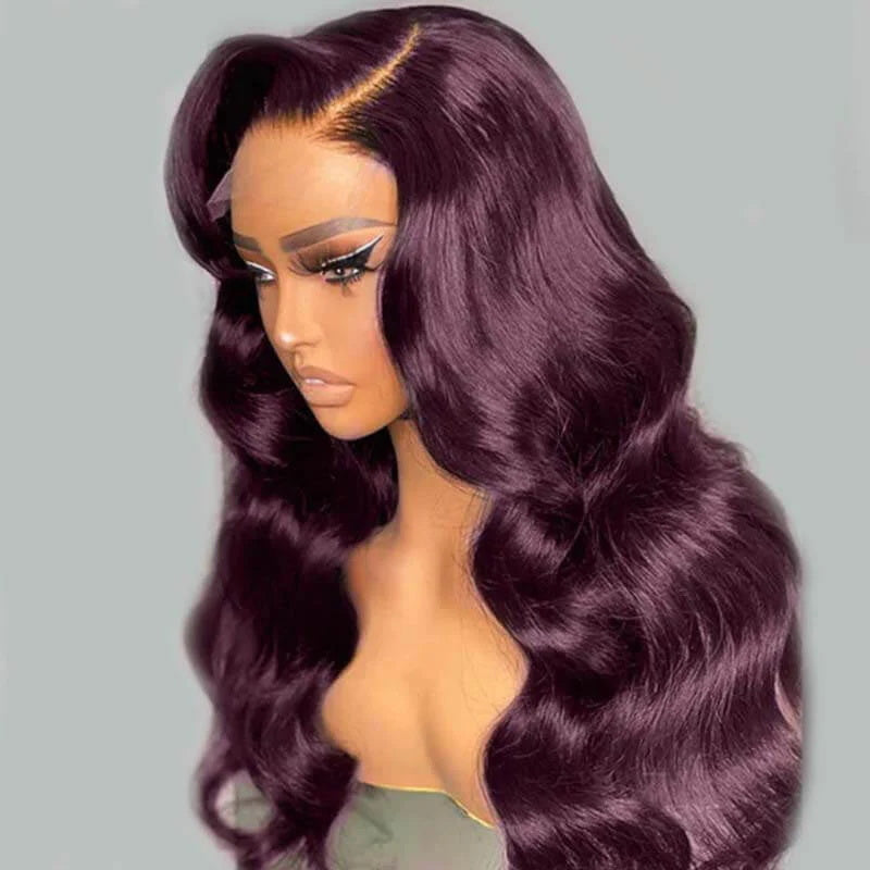 YMY Hair 13x4 HD Lace Frontal Black Cherry  99J  Body Wave Lace Front Human Hair Wigs 250% Density