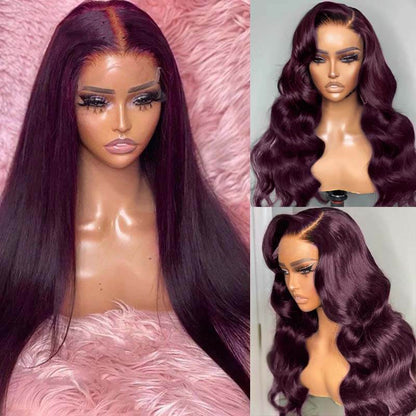 YMY Hair 13x4 HD Lace Frontal Black Cherry  99J  Body Wave Lace Front Human Hair Wigs 250% Density