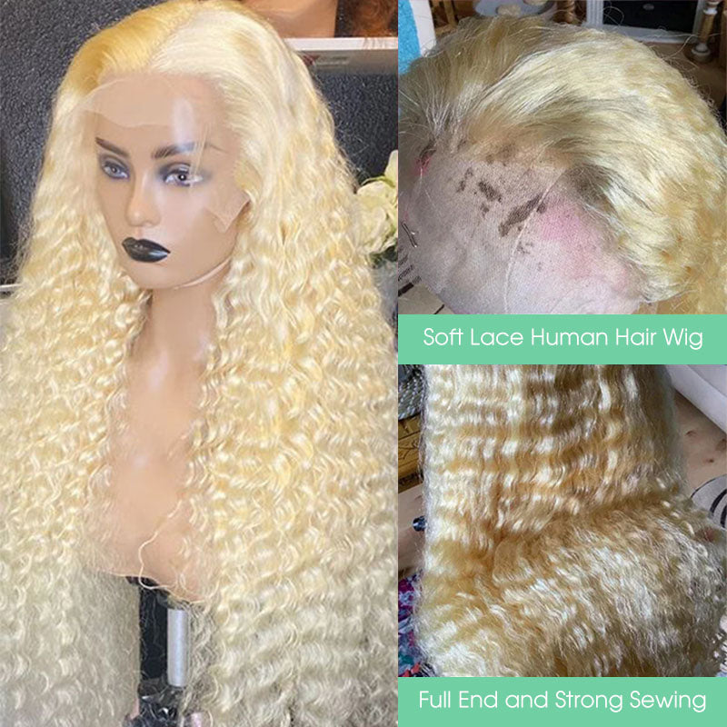 613 Blonde Water Wave 13x4 Lace Front Wigs Human Hair Transparent HD Lace Wig Natural Hairline