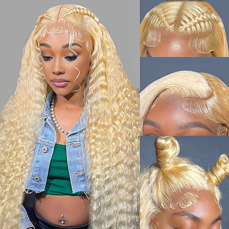 613 Blonde Deep Wave Wig 13x4 HD Lace Front Human Hair Wigs With Natural Hairline Pre Plucked