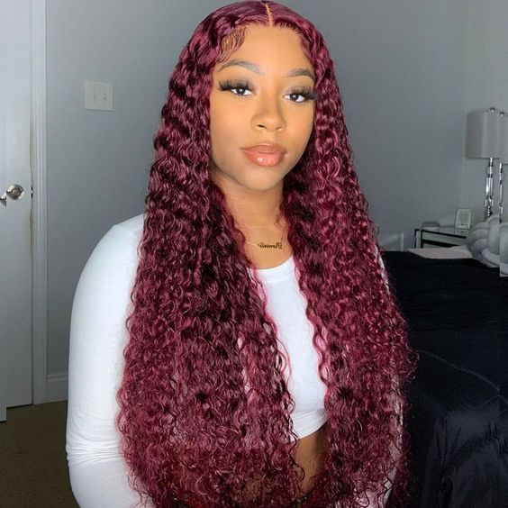 YMY Hair 99J Colored Deep Wave Hair Pre Plucked Burgundy Wigs For Women