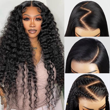 8x5 HD Lace Wigs Deep Wave Pre Cut Glueless Lace Wigs Human Hair For Sale